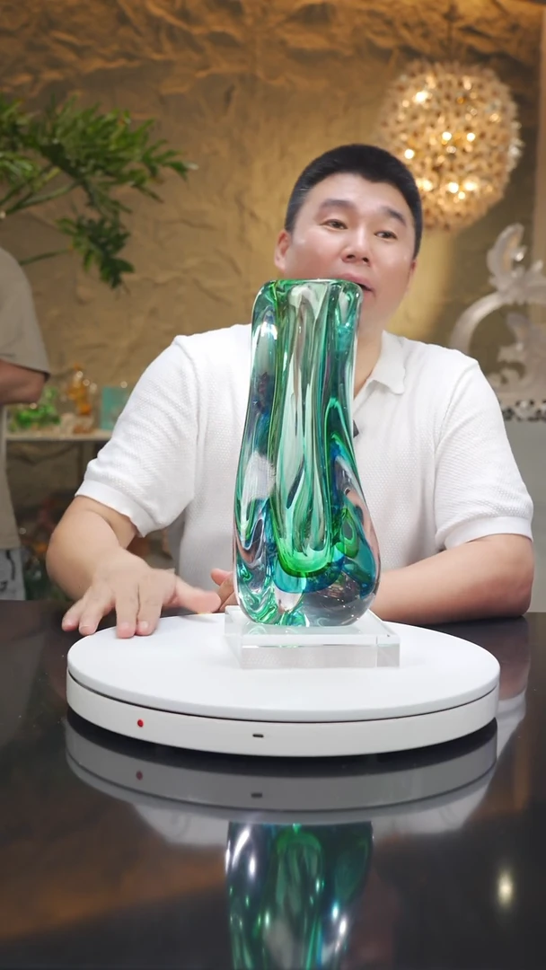 琉璃手工艺品设计款蓝绿花瓶