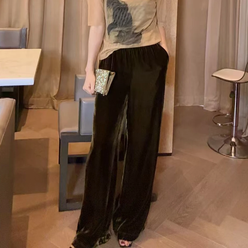 TANTAN  真丝丝绒气质时尚松紧腰头休闲裤 XD 2268