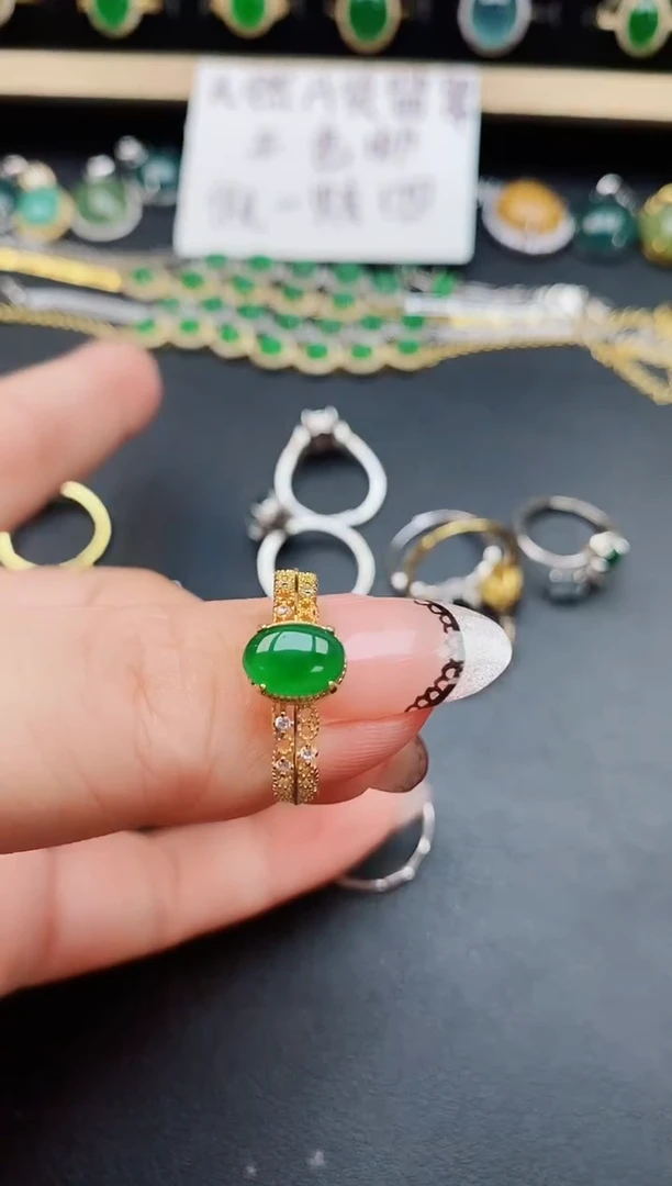 翡翠戒指银S925镶嵌5806