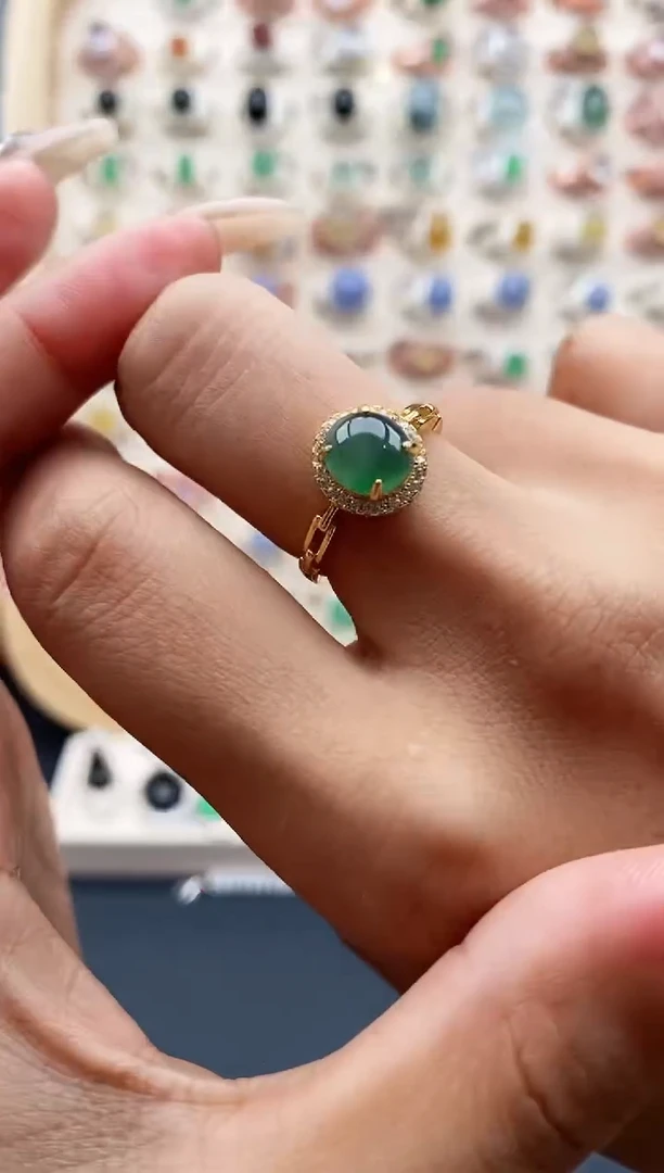 【闪购商品】翡翠戒指银S925镶嵌缅甸天然A货翡翠111  7+8