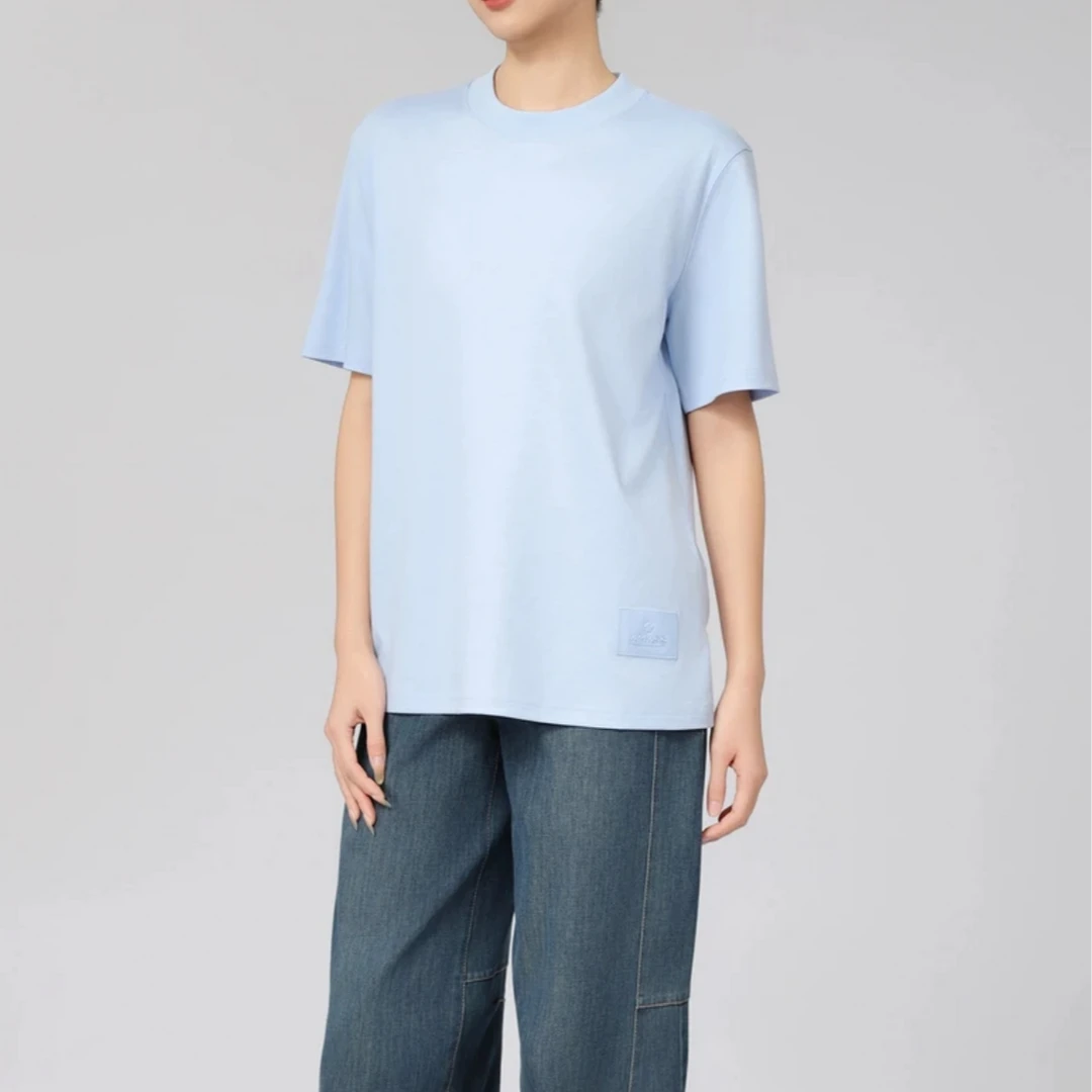 阿玛施AMASS夏季休闲时尚纯色舒适百搭圆领女士短袖T恤5300902