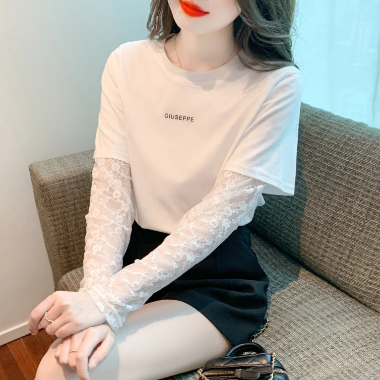 假两件拼接短袖T恤女装夏季2025新款宽松防晒衣长袖外穿薄款小衫