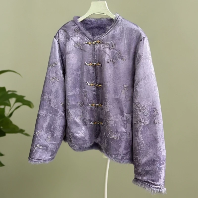 【紫葫芦】双面穿水貂绒新中式香云老料刺绣国风加厚保暖外套0874