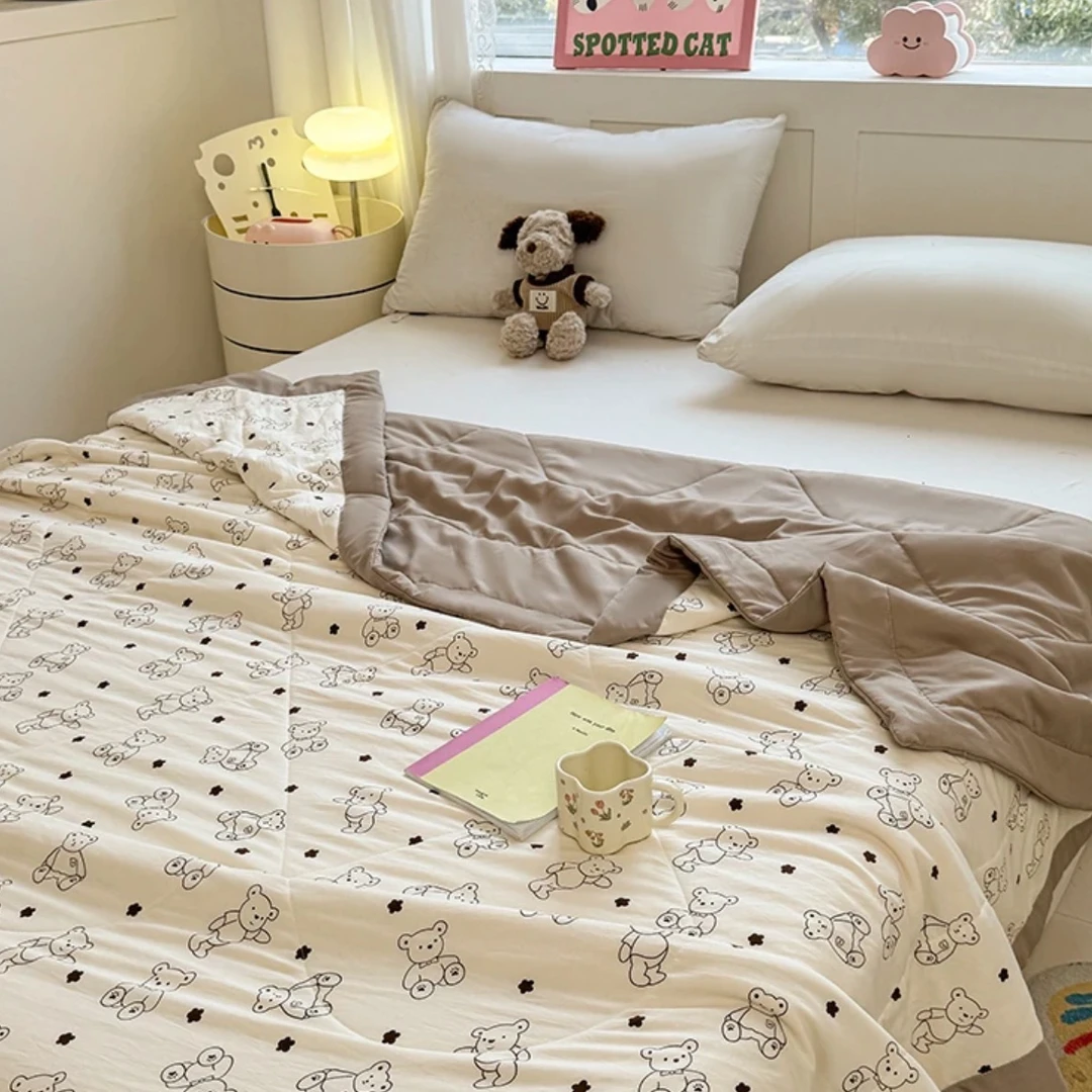 W【春秋被-星星熊-120】120*150cm加厚亲肤纯色时尚双面轻奢日用品