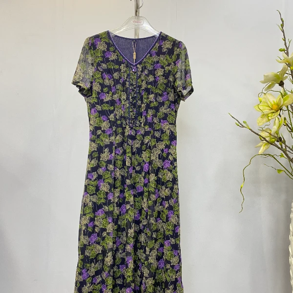 夏季高端气质碎花连衣裙洋气短袖裙子L7608