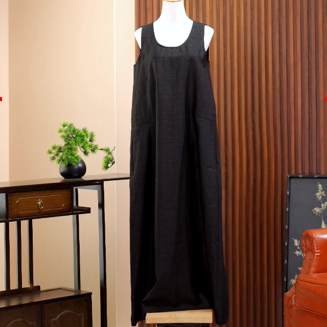 【黑龟纹】夏季新款桑蚕丝香云纱气质新中式古风背心连衣裙L3551