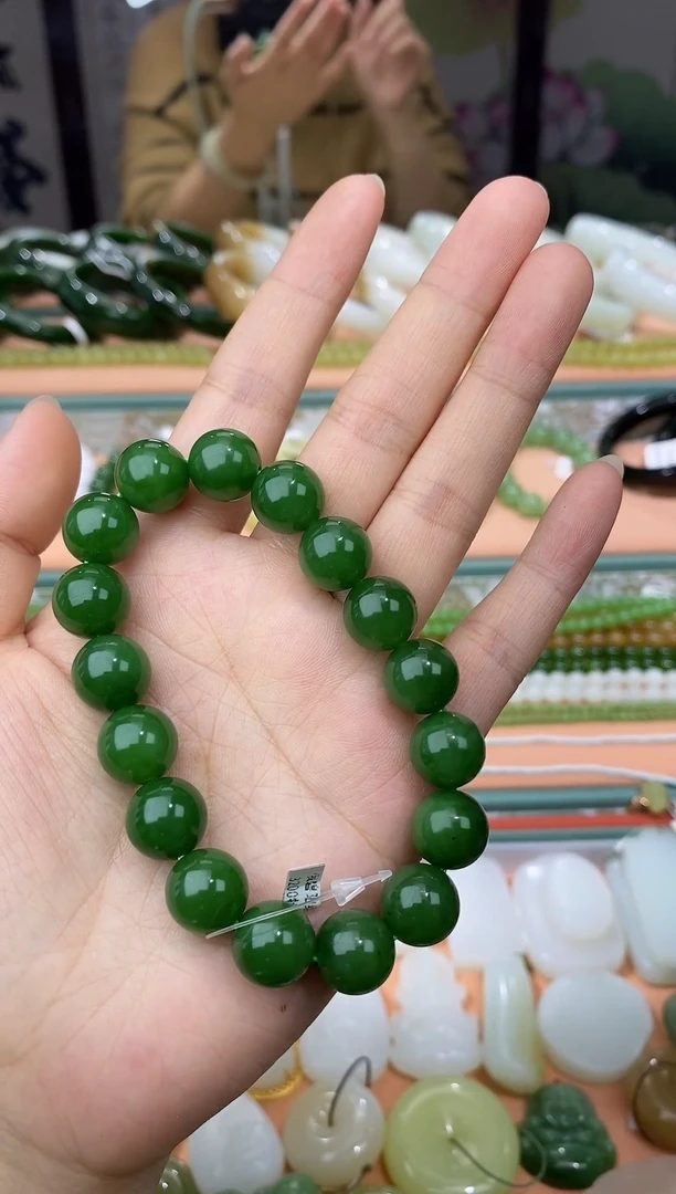 未镶嵌手串和田玉（碧玉）碧玉冰绿手串12mm