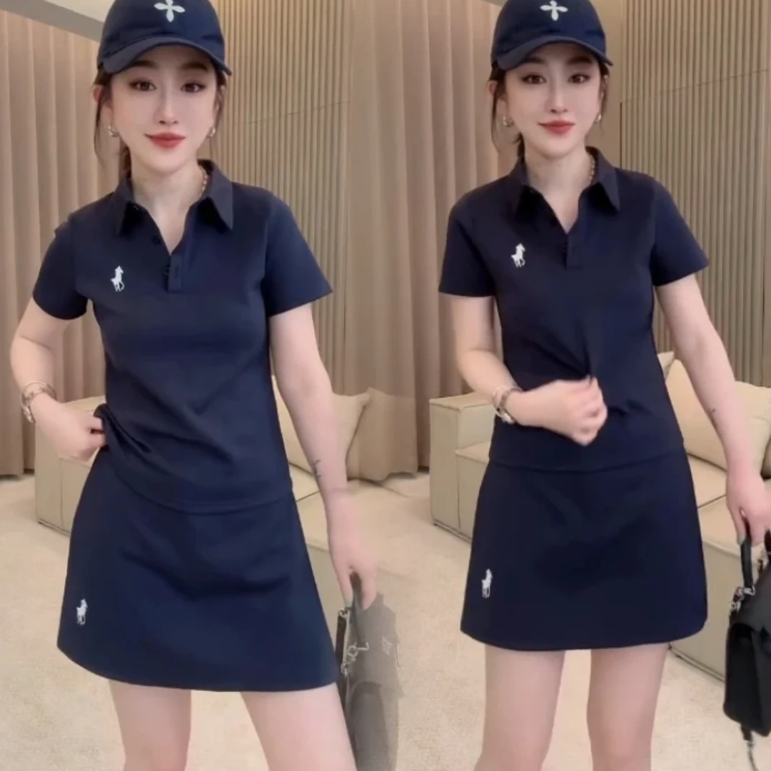 夏季新款刺绣短袖T恤休闲运动短裤裙套装8379# 衣长50 裤长35