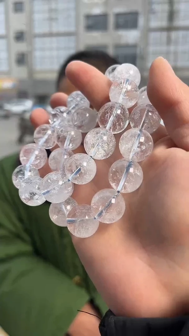 【闪购商品】水晶手链未镶嵌天然白阿赛手串多样性发一16mm