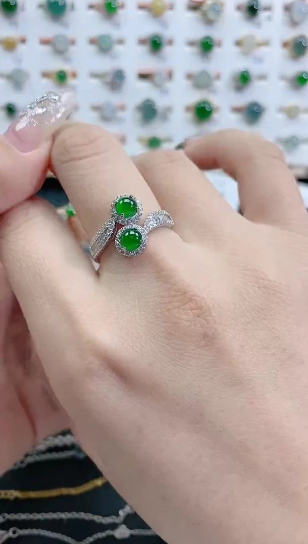 银S925镶嵌戒指翡翠天然翡翠