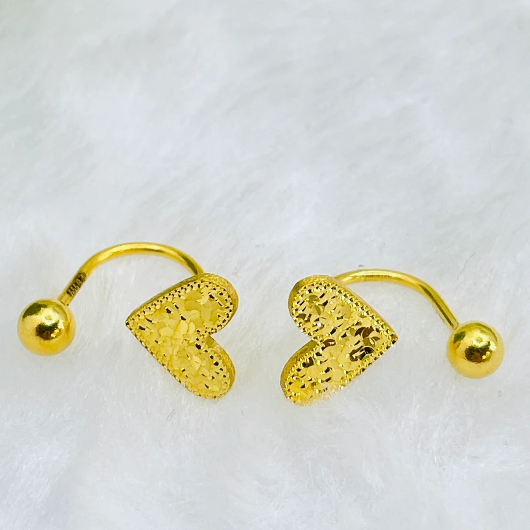 足金999 碎金金爱心U形耳饰