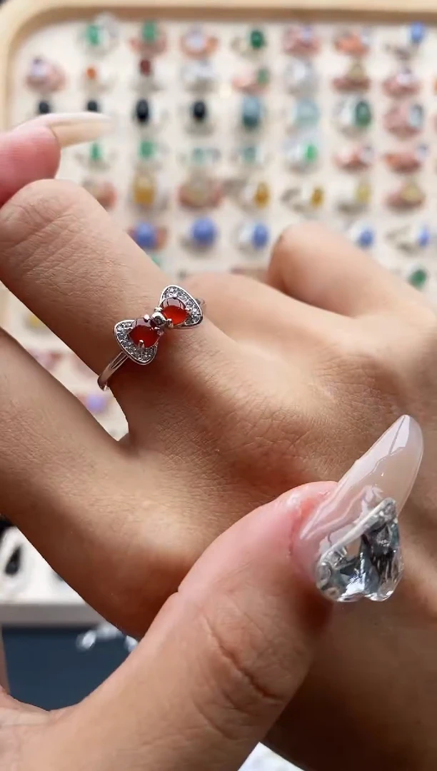 【闪购商品】翡翠戒指银S925镶嵌缅甸天然A货翡翠111  3+5