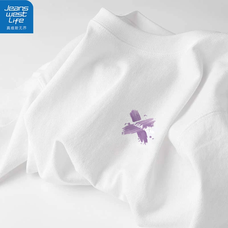 真维斯无界女200g纯棉长袖T恤慵懒韩系清新新款爆款休闲百搭上衣