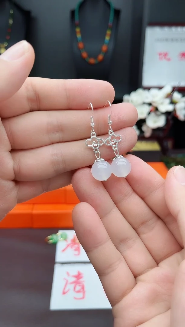 玛瑙/玉髓耳钉银S925镶嵌101000