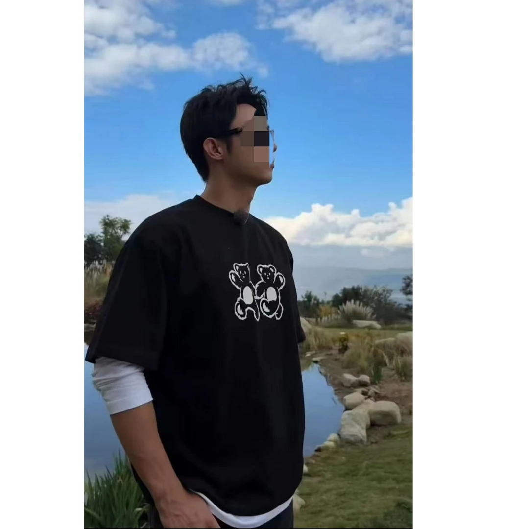 H景瑜同款小熊T恤印印花新疆棉T恤