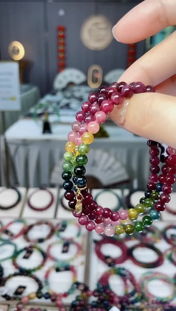 未镶嵌老矿碧玺色标三圈手串5mm+碧玺dan多样性发货一条