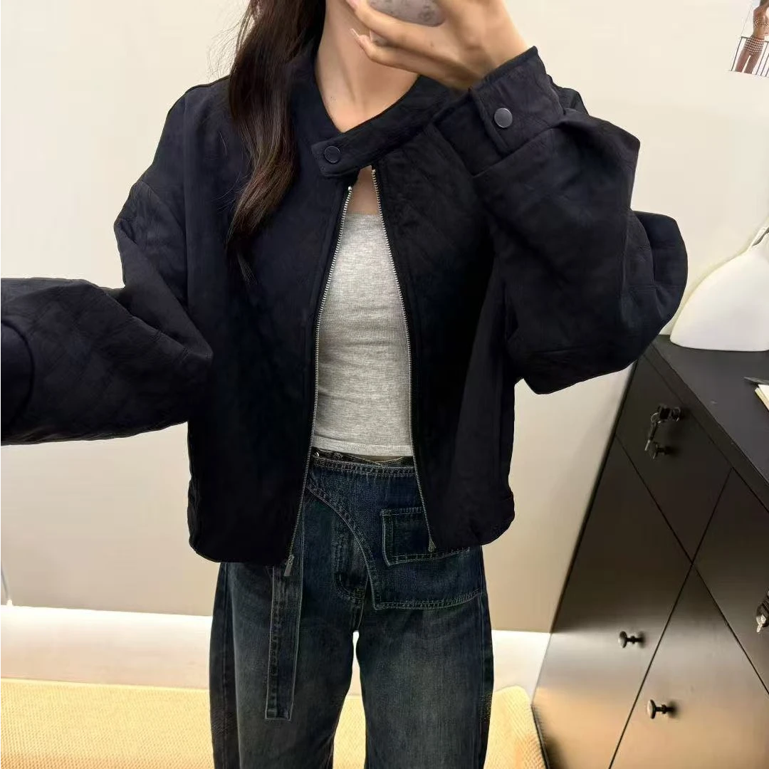 QC 253906 立领拉链菱格设计感显瘦棉服时尚洋气外套