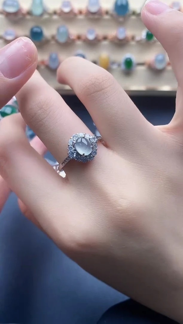 翡翠戒指银S925镶嵌一物一证一礼盒