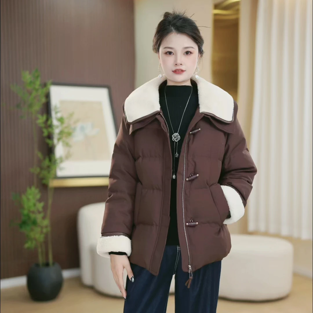 【戈雅米迹】休闲撞色颗粒绒女士短款羽绒服女款Y13016