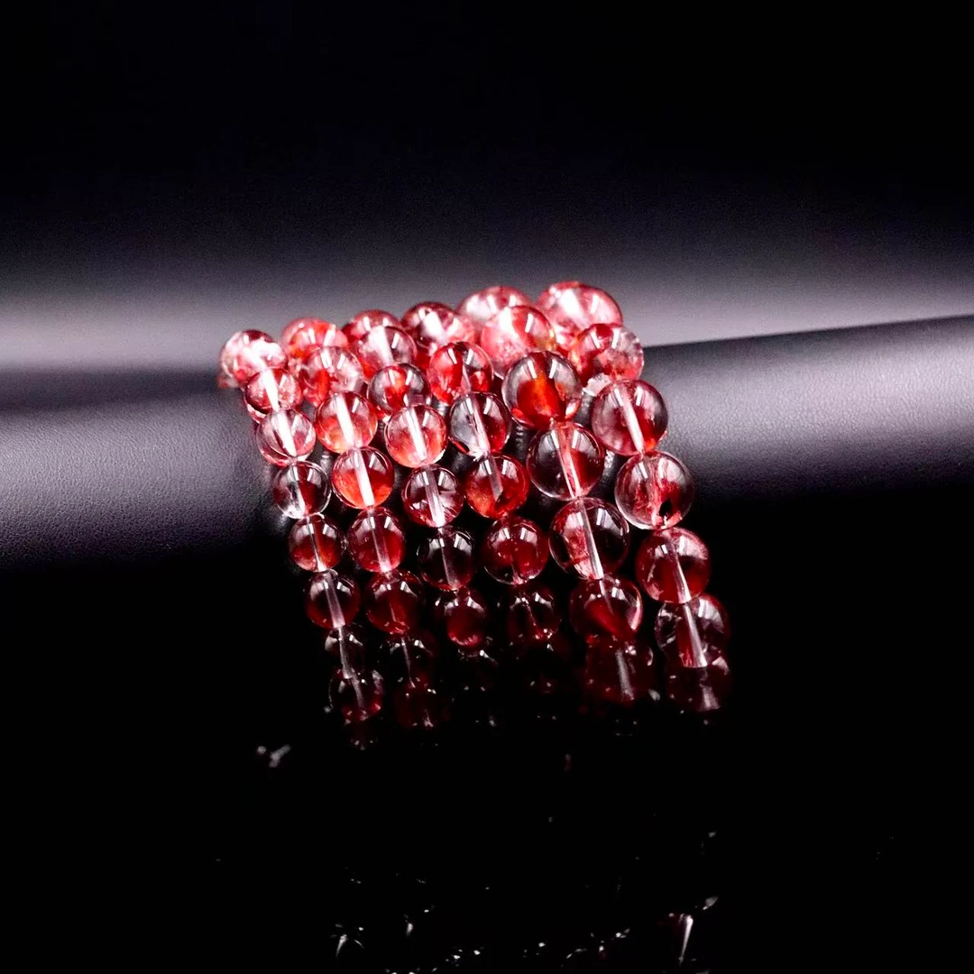 天然毕业级牛血红胶花水晶手串H4317-尺寸可选-多样性发一