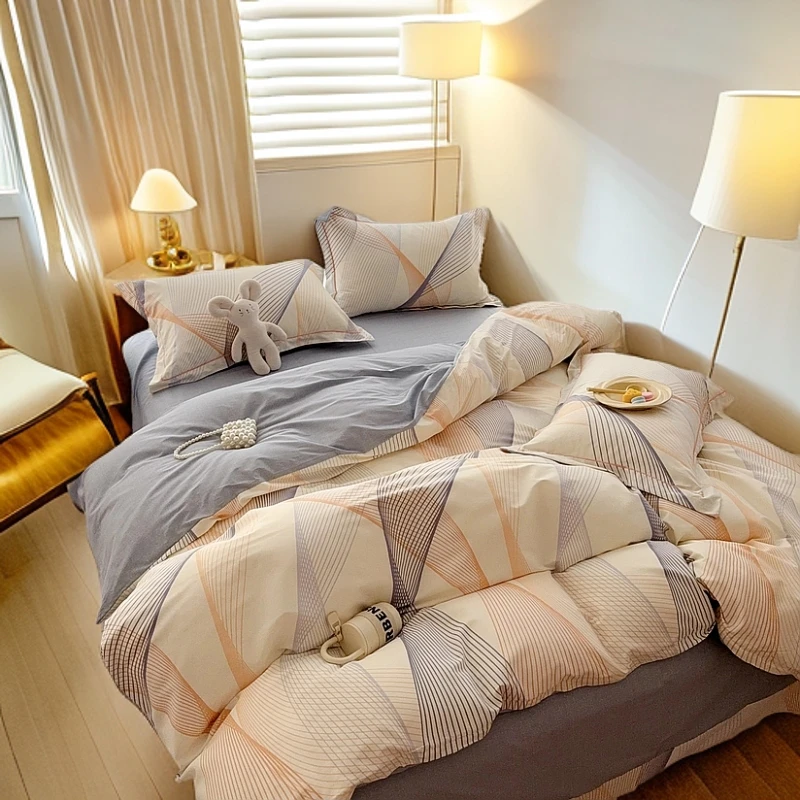 格子全棉四件套简约男孩纯棉床单被套罩床上用品套件1.5/1.8米床