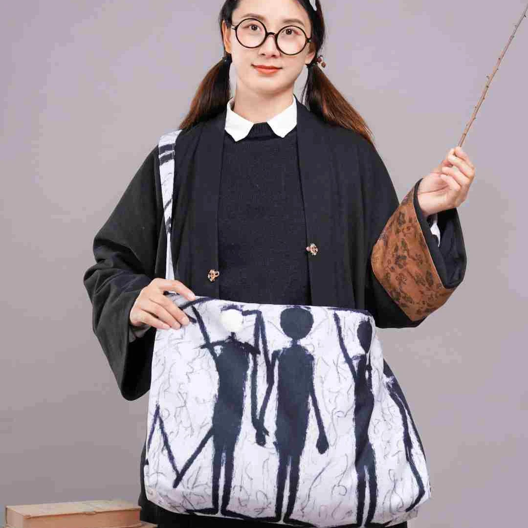 无则艺【横版大包】火柴人原创百搭文艺单肩斜挎印花街头潮流时尚