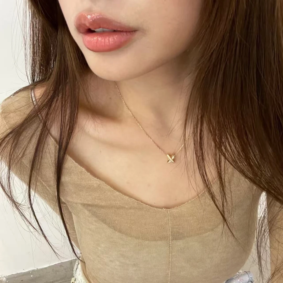 链子925银 【交叉镂空满钻项链】时尚百搭气质简约镶钻精致轻奢