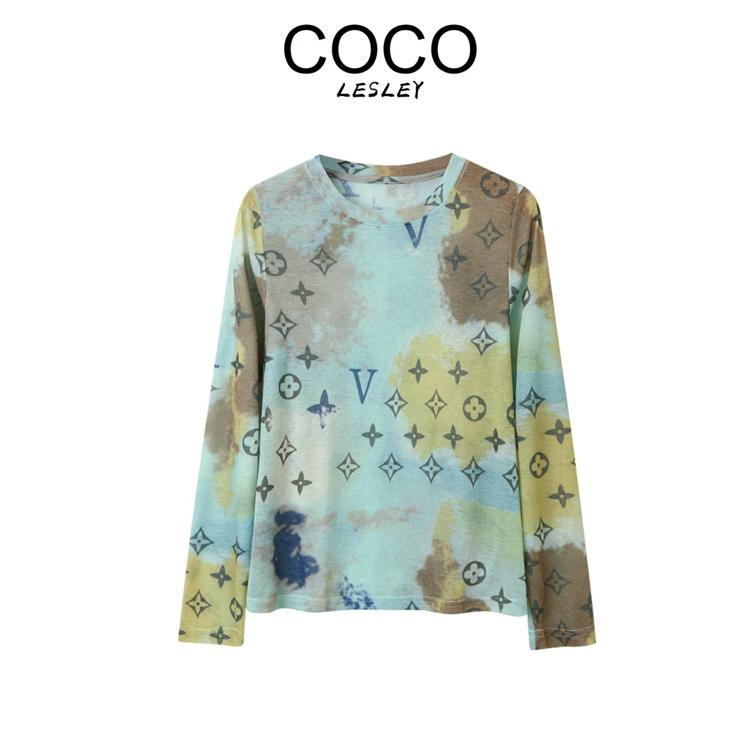 【COCO LESLEY】不规则四叶草水墨扎染圆领针织衫-506