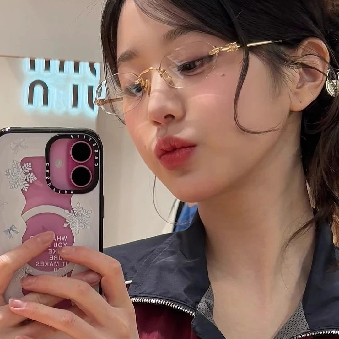 张元英赵今麦同款椭圆无框眼镜框千金大小姐眼镜可配近视质个性