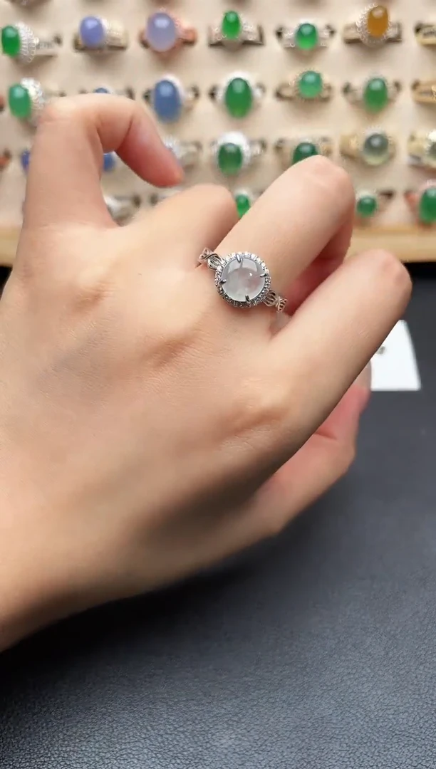 银S925镶嵌戒指翡翠一物一证一礼盒