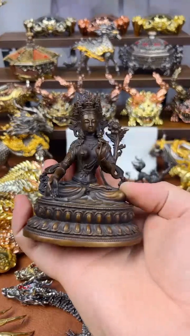 大号度母紫铜复古色摆件