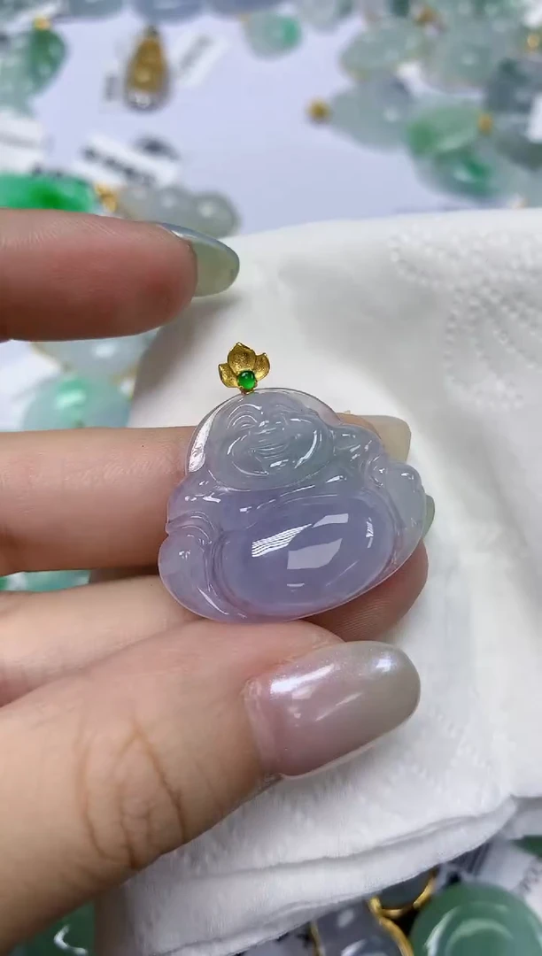 翡翠18K金镶嵌颈饰天然缅甸翡翠A货