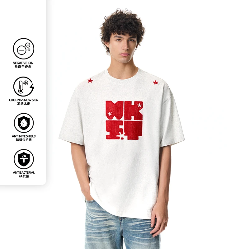 NICEBAD(原WORKSOUT)纯棉标识字母特种绣短袖夏季宽松复古圆领