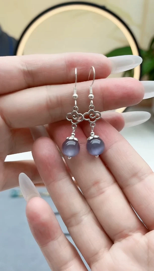 石英质玉银S925镶嵌耳饰391