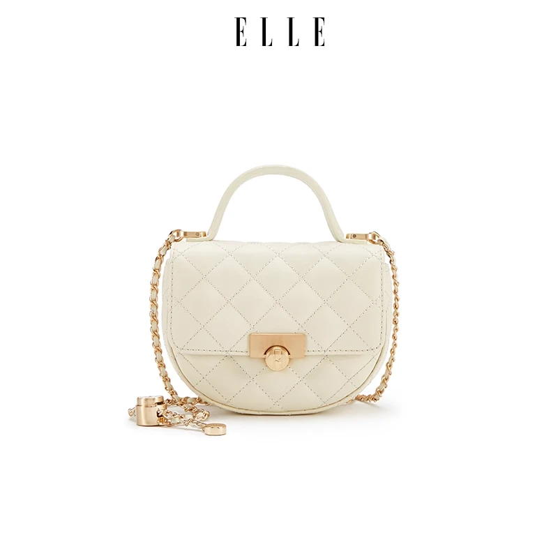 ELLE25早春糖心迷你手提包时尚小香风马鞍包菱格斜挎包24051
