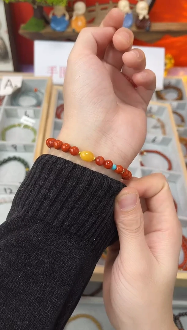 【闪购商品】南红玛瑙手串未镶嵌0.6南红单圈蜜蜡QF-A208