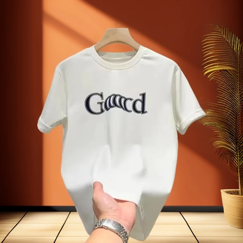 啄木鸟重磅纯棉短袖T恤男士夏季新款2025爆款休闲时尚印花圆领T恤