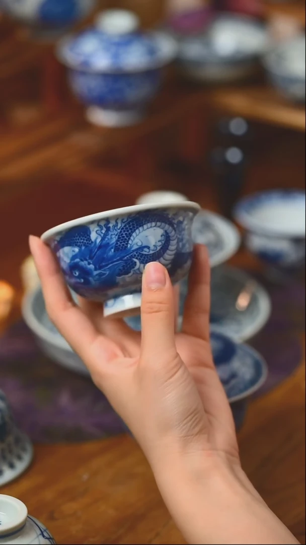 杯子青花云龙纹压手杯100cc