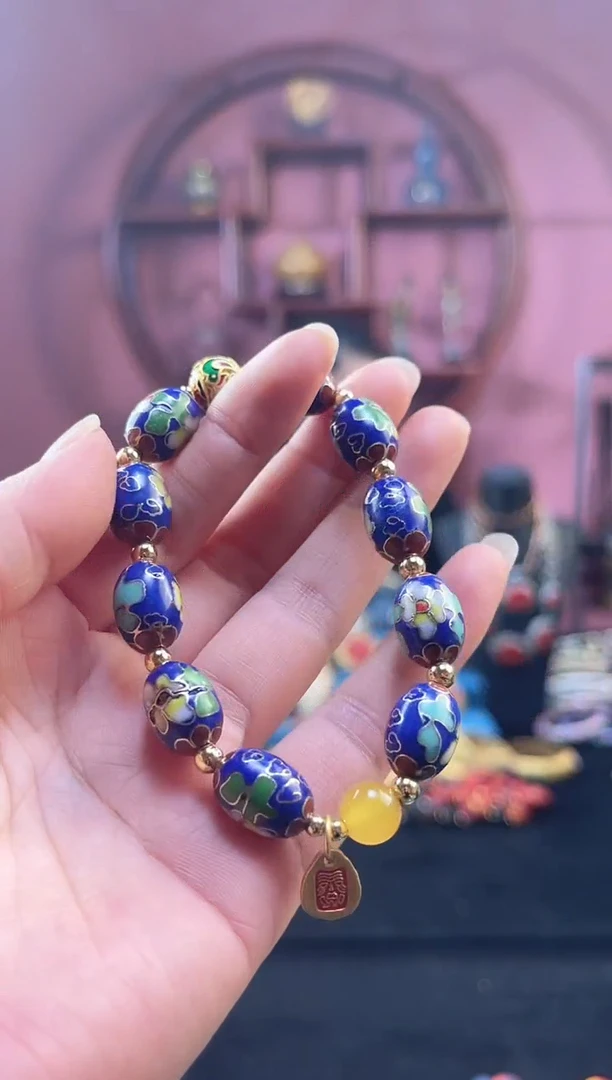 非遗 景泰蓝手串 工美枣珠宝蓝