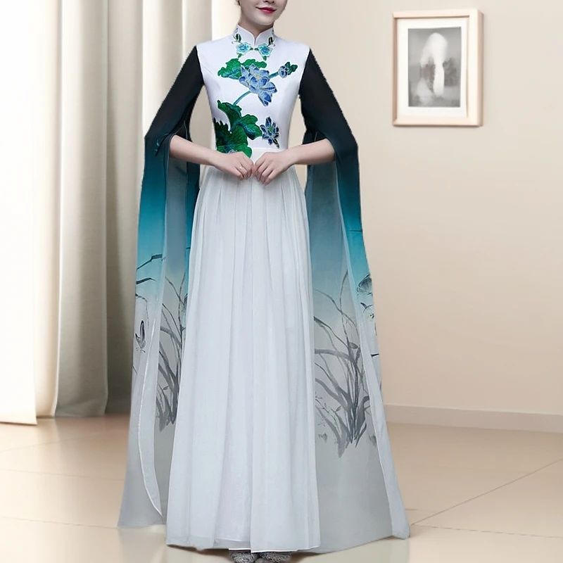 旗袍秀走秀演出服2025新品长款中国风新式旗袍中年女妈妈旗袍春冬