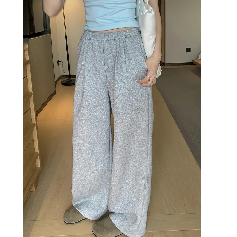 乌77松弛感灰色直筒休闲裤女2025新款早春松紧高腰显瘦百搭运动裤