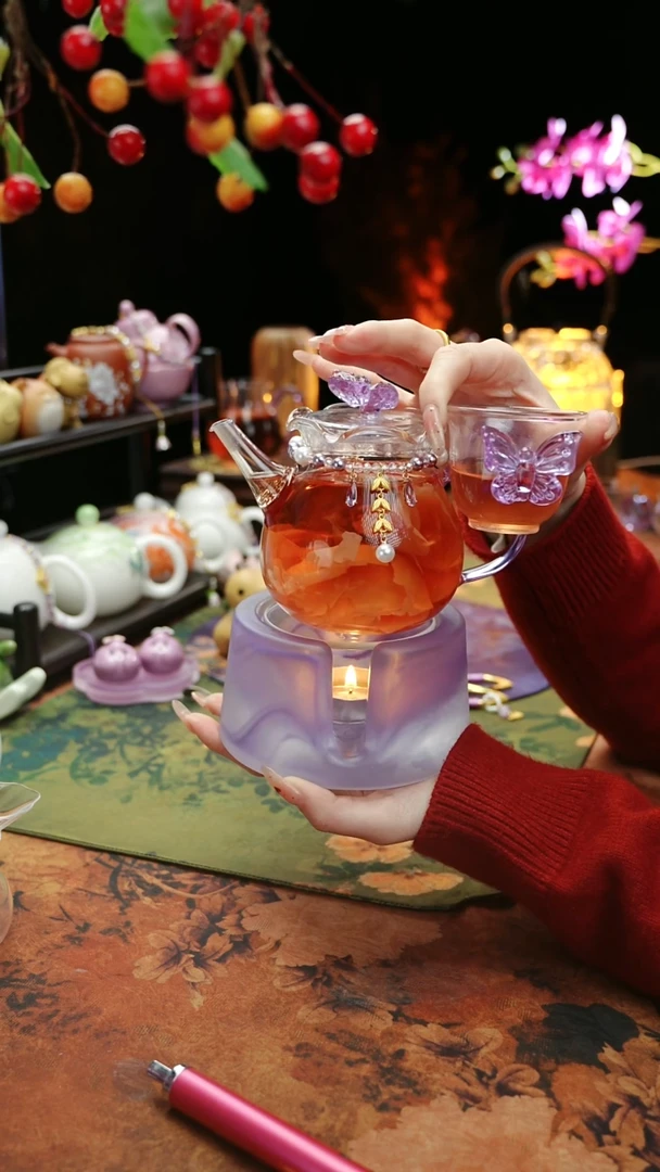 【闪购商品】紫色温茶台+茶壶+链子+杯子