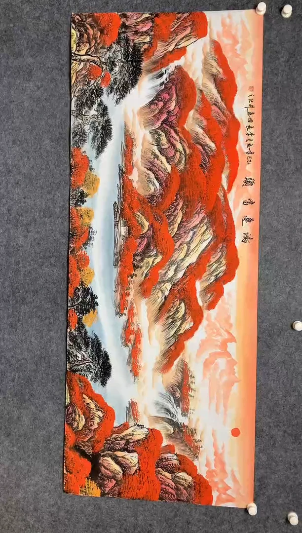 横款精品红山水鸿运当头尺寸180*70