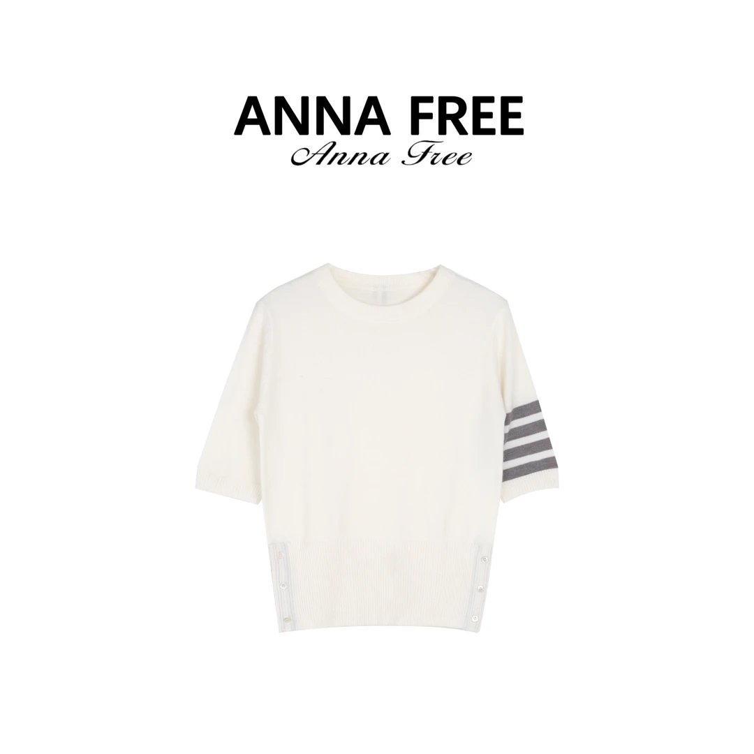 ANNA FREE 撞色针织时尚百搭简约T恤Z8506