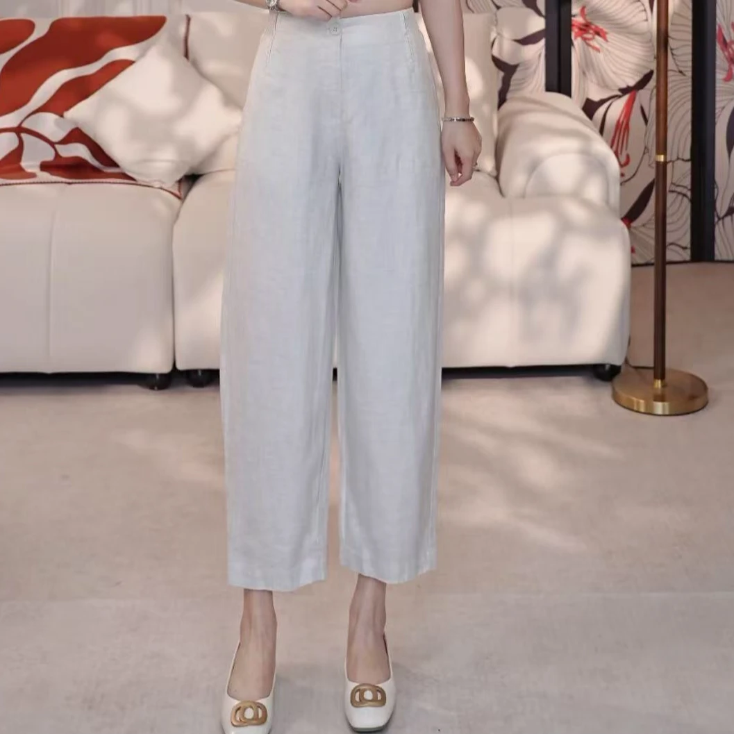 【希希推荐】FX-568夏季薄款九分气球裤休闲宽松垂感麻料镰刀裤2025