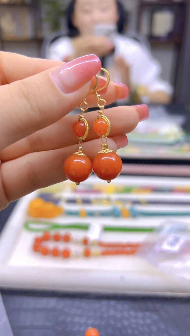 14K金镶嵌翡翠耳饰DIY款E828