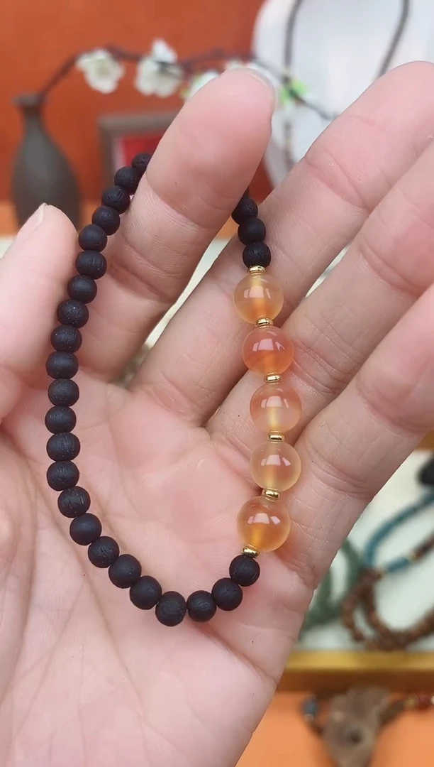 【闪购商品】降真香手串未镶嵌04单圈搭配糖心玛瑙