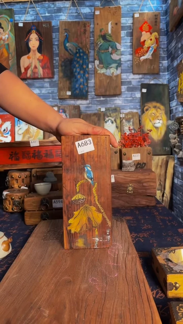 风化老门板丙烯画挂画