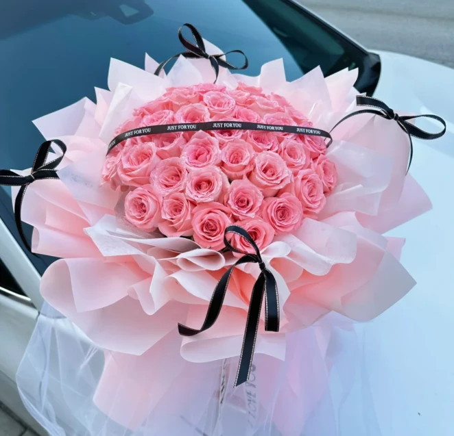 【表白】33枝粉玫瑰花束尖尖角包装送女友闺蜜生日鲜花花店送花上门