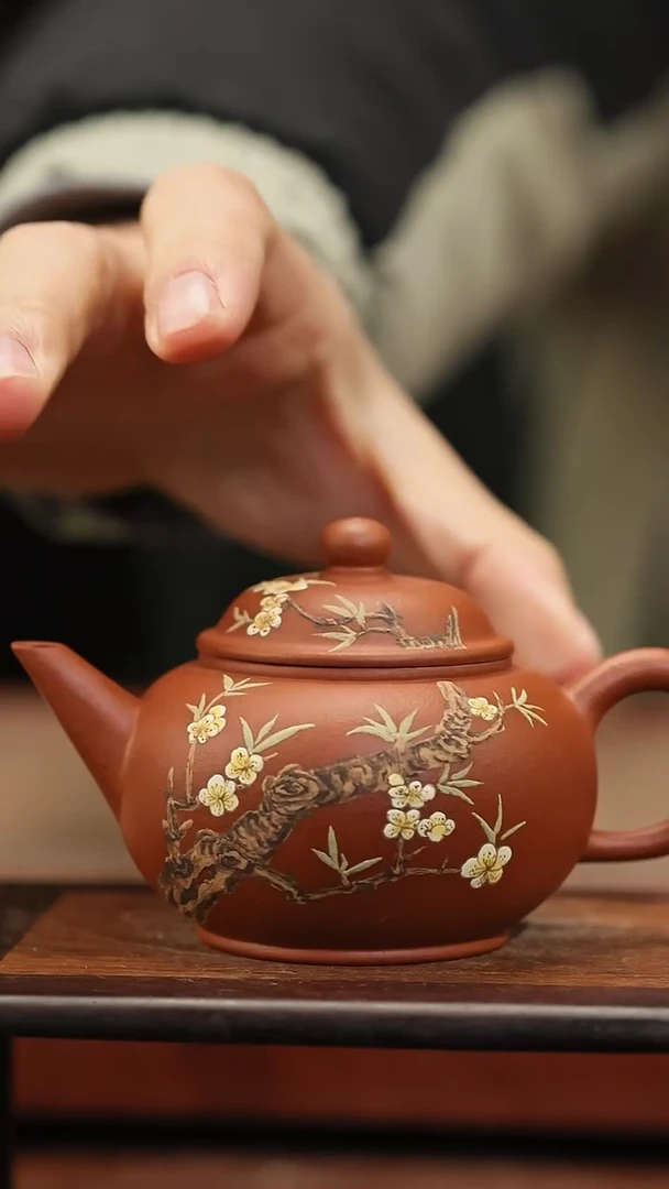 茶壶紫砂梅花 100毫升 小红泥